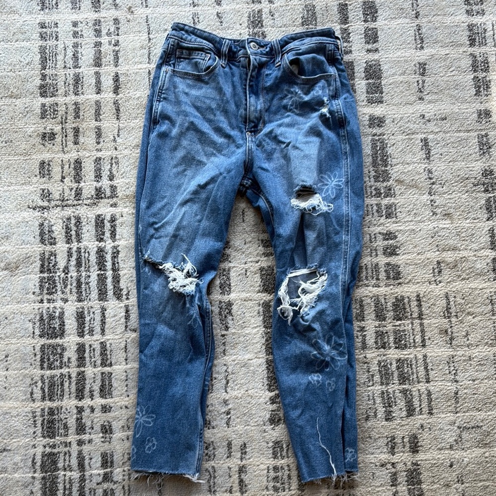 Hollister Blue Boyfriend Jeans with Distressed Details